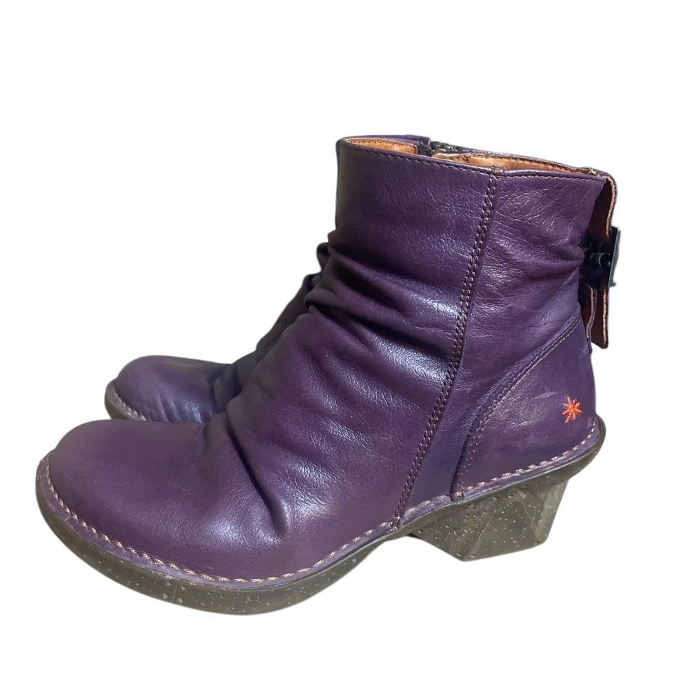 Purple Leather Ankle Boots Womens Stylish Booties by Art Company